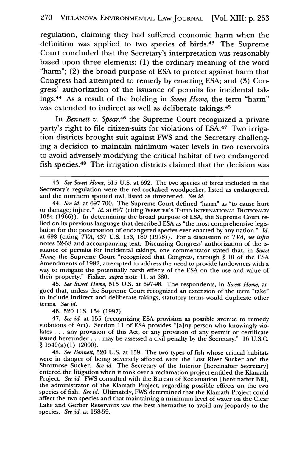270 VILLANOVA Villanova Environmental ENVIRONMENTAL Law Journal, LAW Vol. JouRNAL 13, Iss. 2 [2002], Art. [Vol. 3 XIII: p.
