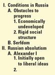 SECTION 5 Russia: Reform and Reaction Reading Focus Vocabulary Taking Notes How did conditions in Russia affect progress? Why did czars follow a cycle of absolutism, reform, and reaction?