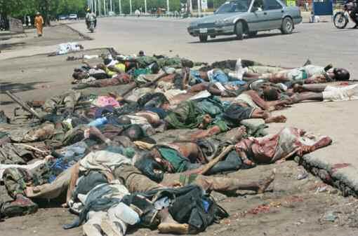 AP/PA Photo/Sunday Alamba Al Jazeera Top: Bodies on the road in Maiduguri, July 2009.
