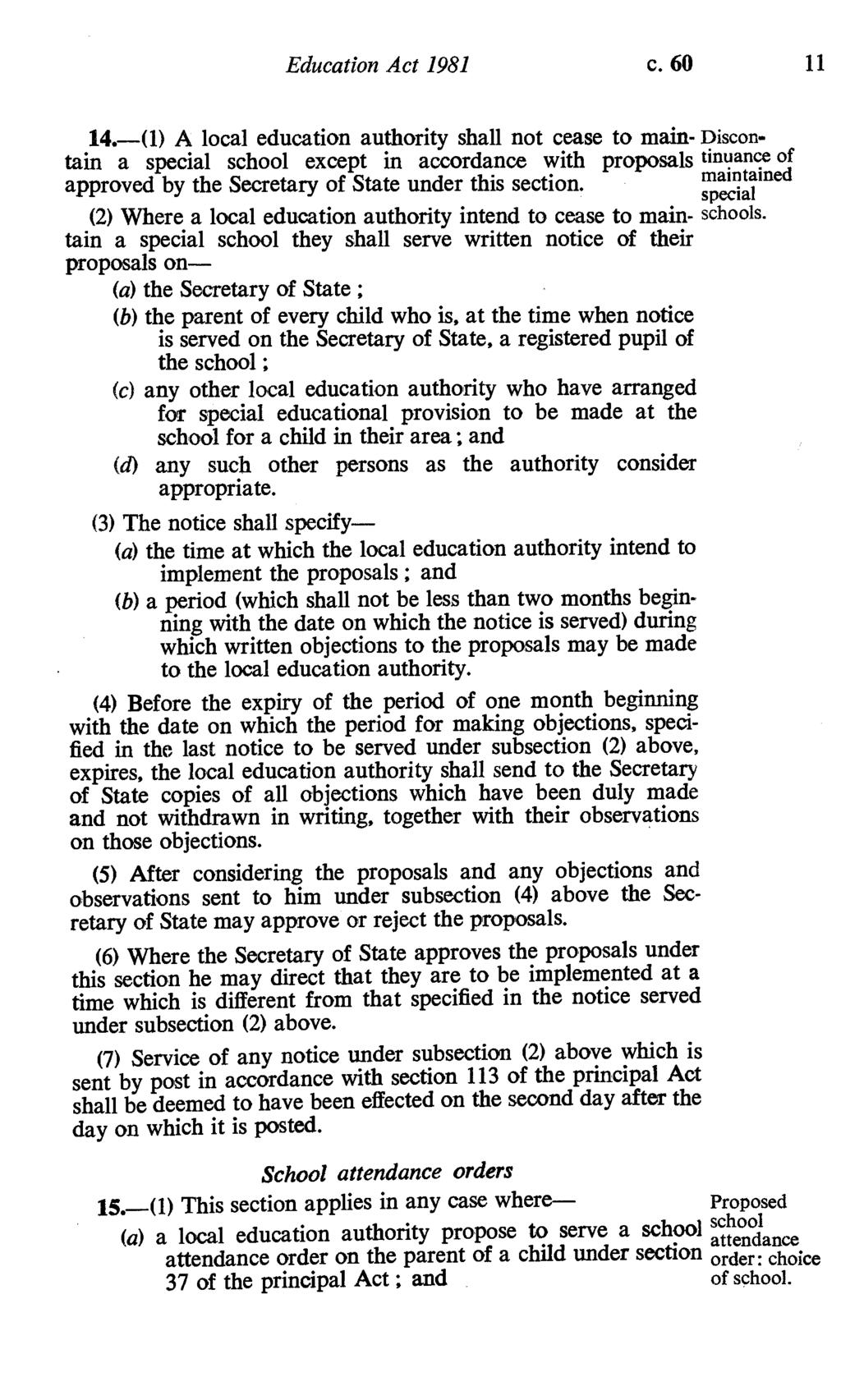 Education Act 1981 c. 60 11 14.