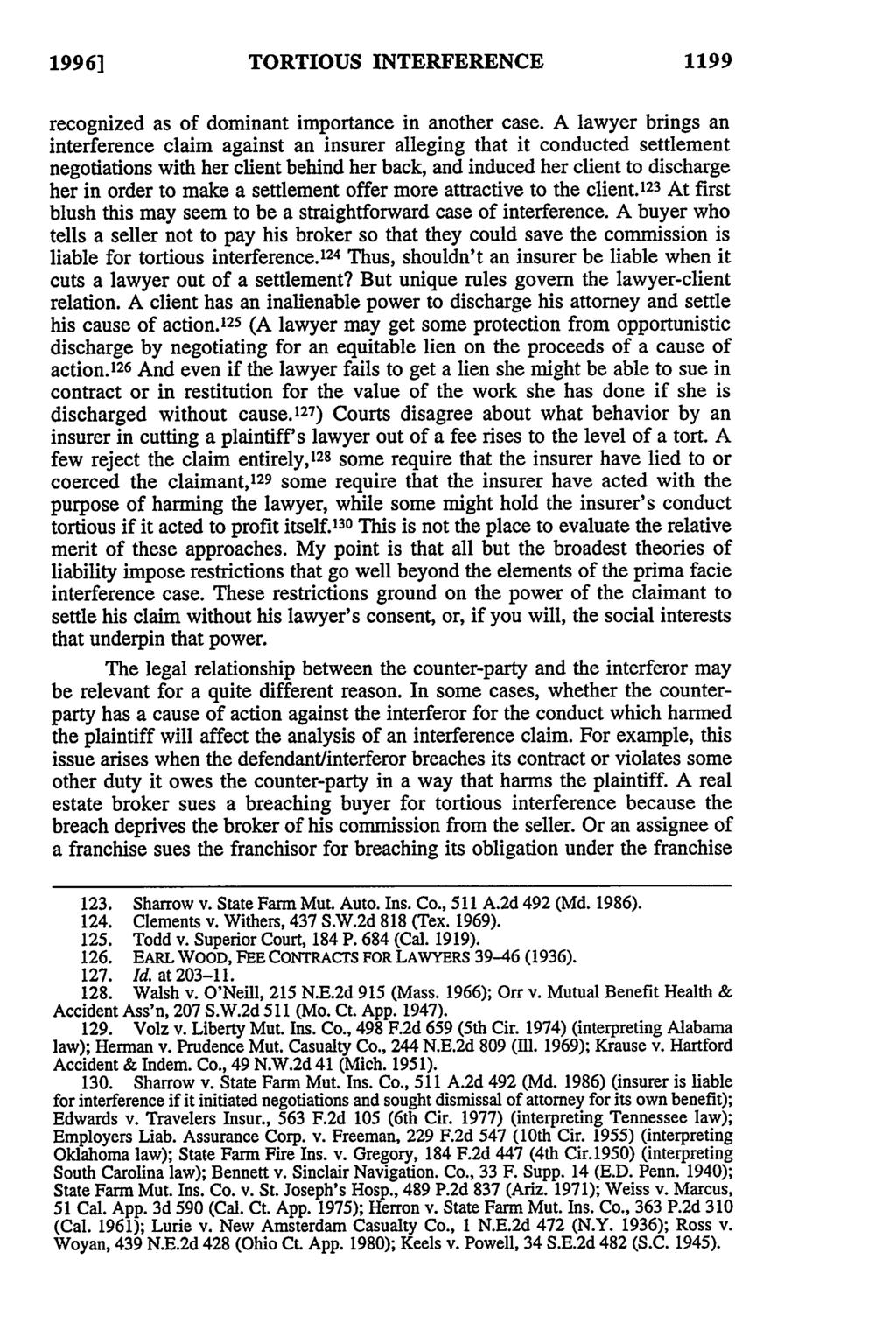 19961 TORTIOUS INTERFERENCE 1199 recognized as of dominant importance in another case.