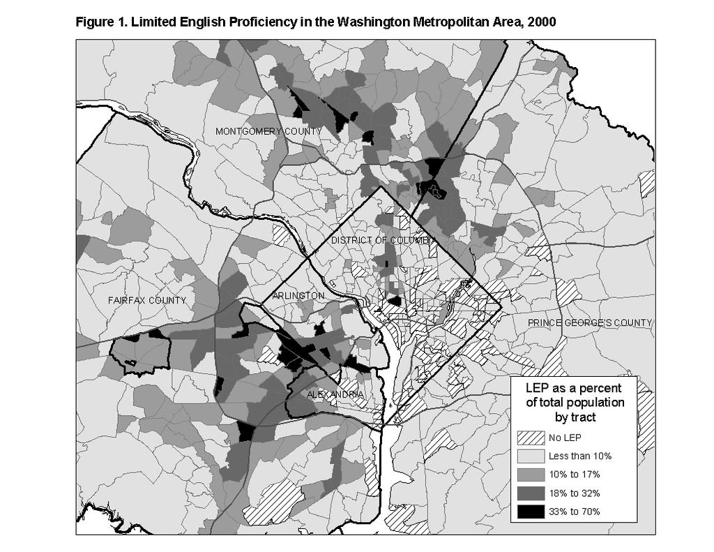 counties, census tracts with more than one-third of their population with limited English ability appear in high-immigrant areas: Bailey s Crossroads, Seven Corners, Annandale, and Springfield in
