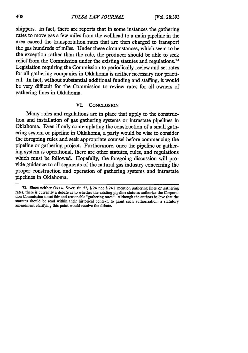 Tulsa Law Review, Vol. 28 [1992], Iss. 3, Art. 3 TULSA LAW JOURNAL [Vol. 28:393 shippers.