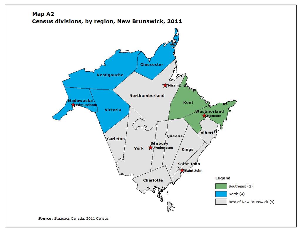Appendix 2 Table A2 New Brunswick francophone population and proportion of total population, by region and census division, 2011 Region and census division Number of francophones Total count