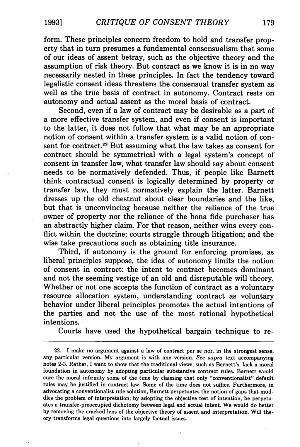 1993] Kalevitch: Gaps in Contracts CRITIQUE OF CONSENT THEORY form.