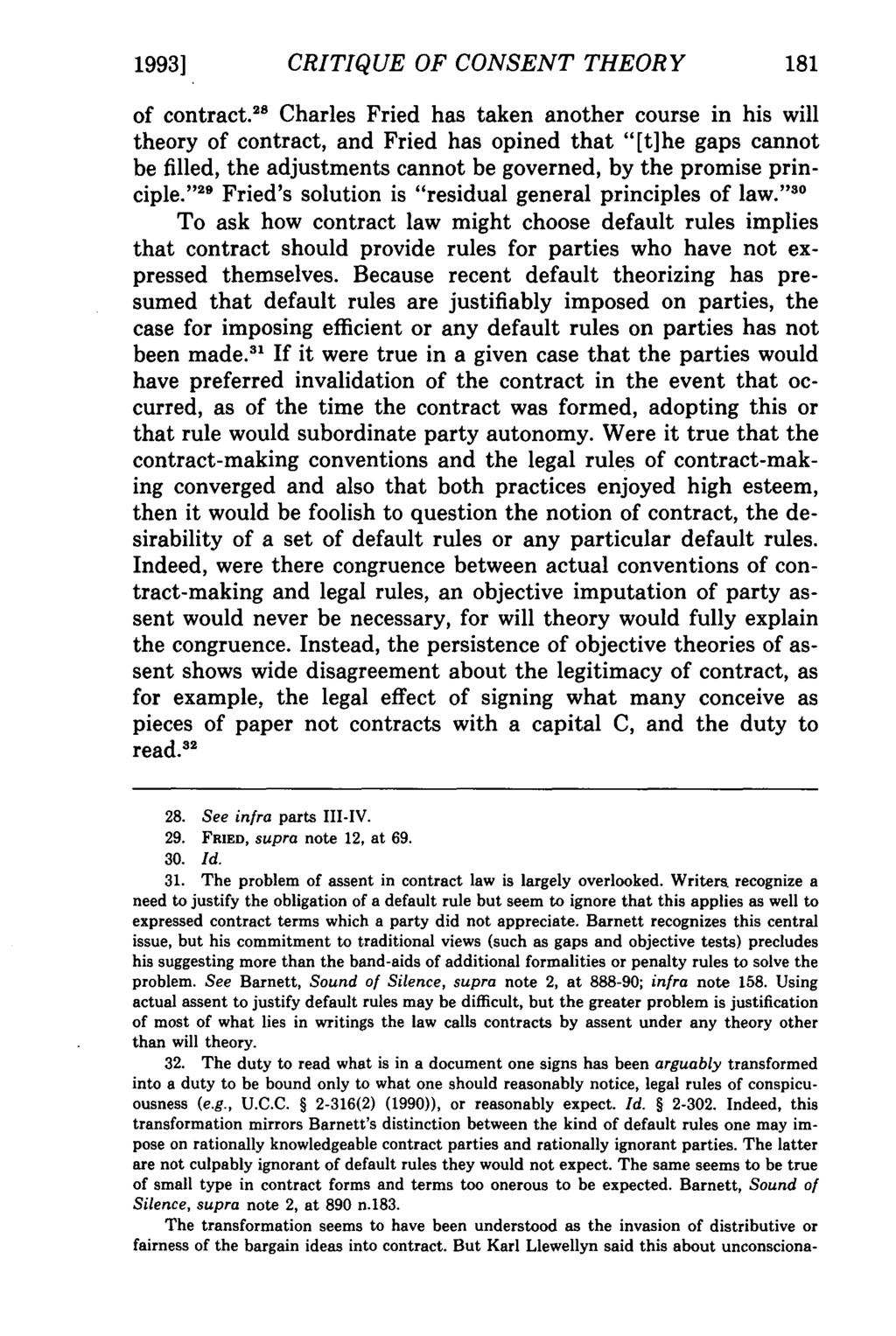 1993] Kalevitch: Gaps in Contracts CRITIQUE OF CONSENT THEORY of contract.