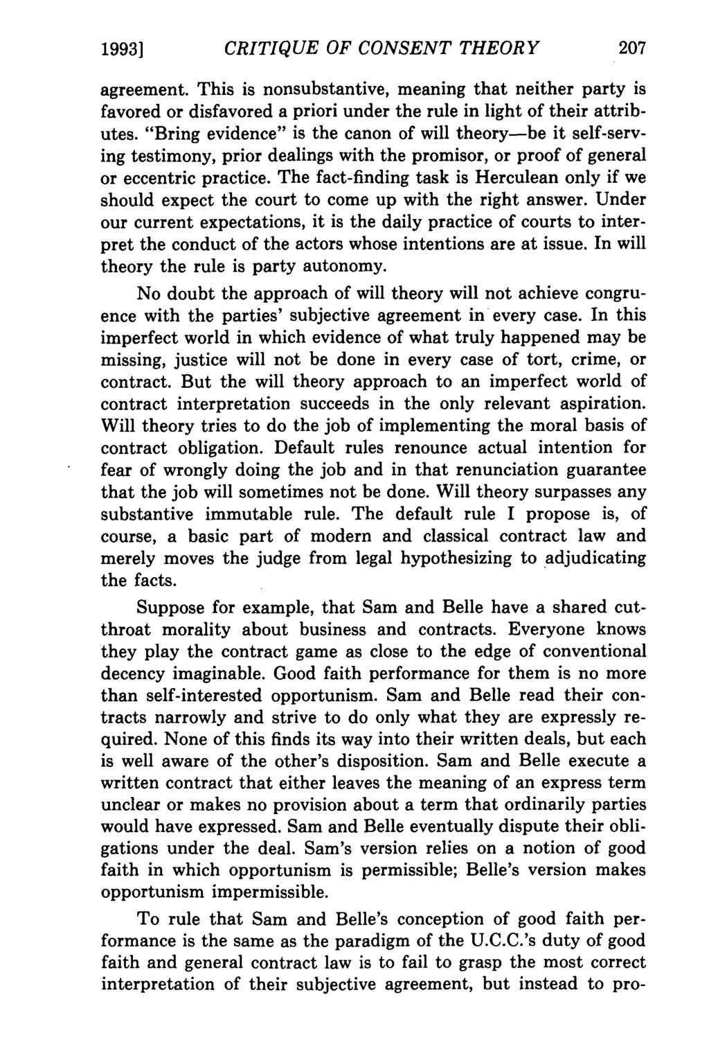 1993] Kalevitch: Gaps in Contracts CRITIQUE OF CONSENT THEORY agreement.