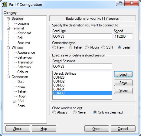Connecting the UART to USB Adapter Application Note Connections and Installation Figure 2-3 PuTTY