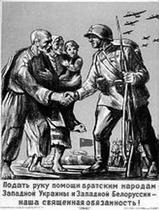 16 HISTORICAL BACKGROUND (1939 1991) (Andrejs Mežmalis) Soviet propaganda poster describing how the USSR helps its Slavic brothers.