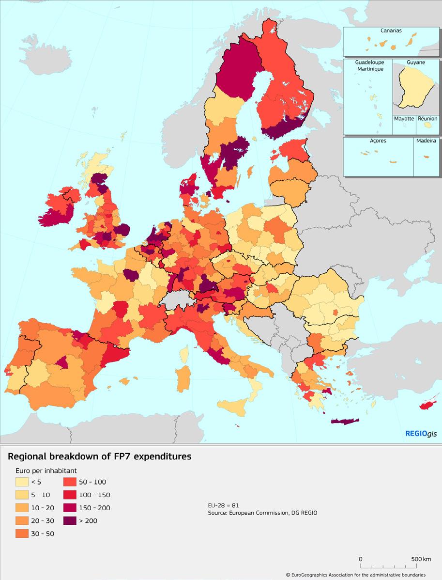 The regional distribution of expenditure under the EU Research and Innovation (R&I) programme The objective of the EU R&I Framework Programme Horizon 2020 is to support research excellence wherever