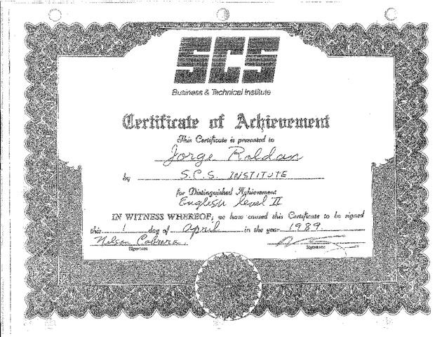 Roldan's diploma from the English class he paid for out of pocket. (Courtesy Jorge Roldan) But not everyone can tread Roldan's path. While two-thirds of limited English speaking adults in the U.S.