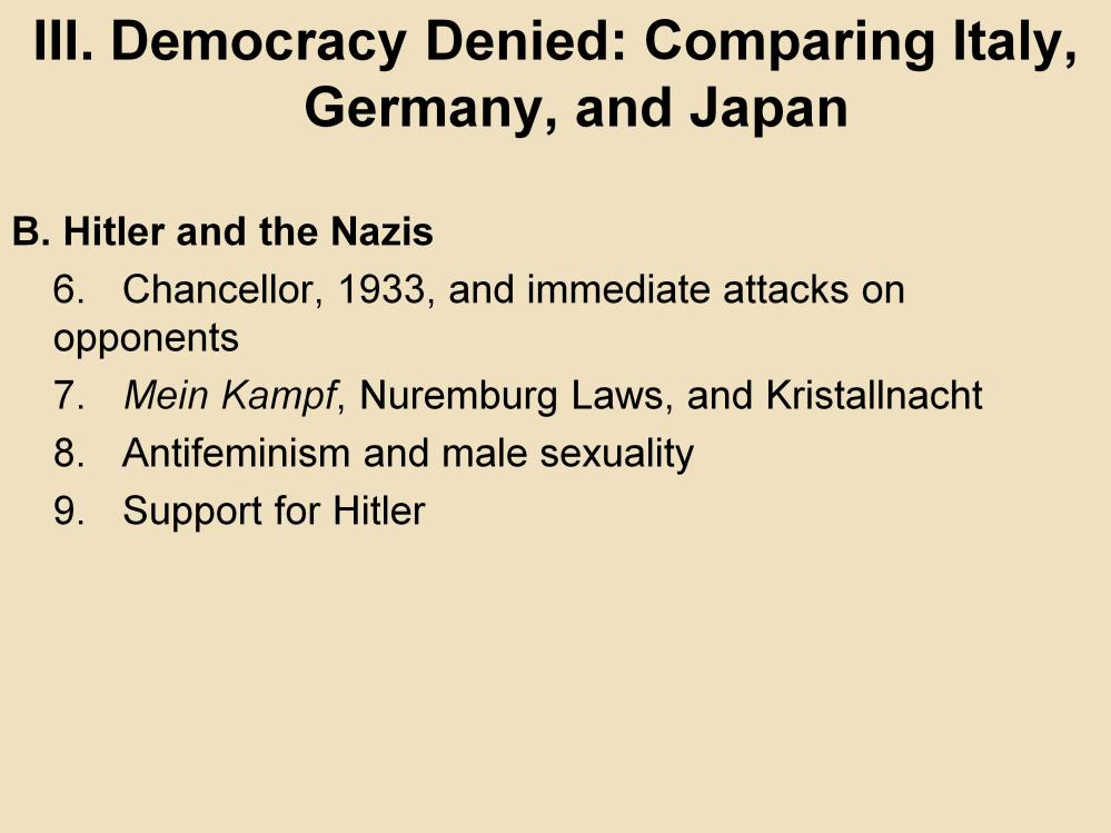 III. Democracy Denied: Comparing Italy, Germany, and Japan B. Hitler and the Nazis 6.