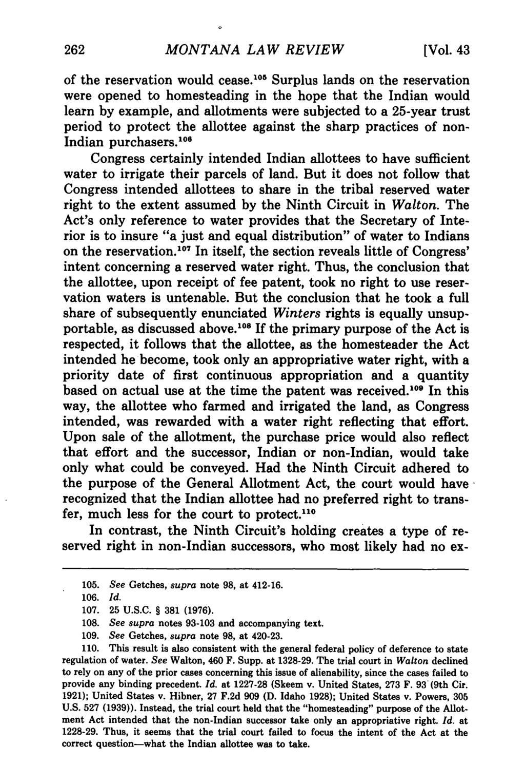 Montana Law Review, Vol. 43 [1982], Iss. 2, Art. 7 MONTANA LAW REVIEW [Vol. 43 of the reservation would cease.
