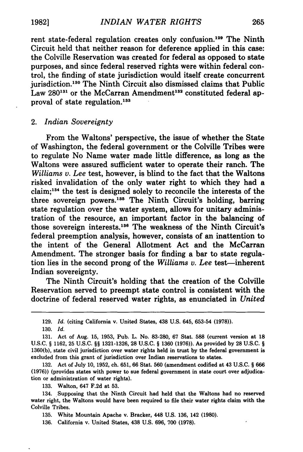 1982] Isham: Indian Water Rights INDIAN WATER RIGHTS rent state-federal regulation creates only confusion.