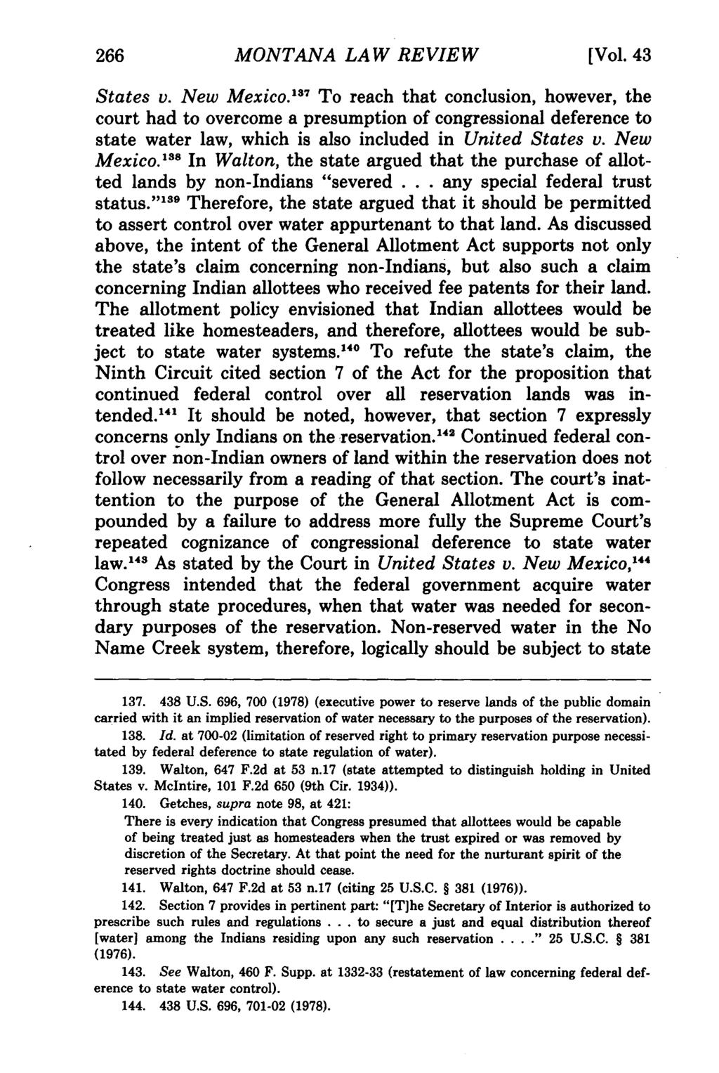 266 Montana Law Review, Vol. 43 [1982], Iss. 2, Art. 7 MONTANA LAW REVIEW [Vol. 43 States v. New Mexico.