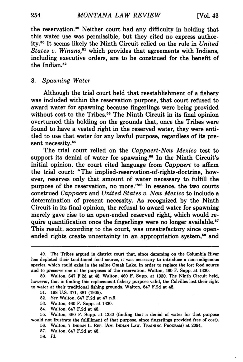 Montana MONTANA Law Review, LAW Vol. 43 [1982], REVIEW Iss. 2, Art. 7 [Vol. 43 the reservation.