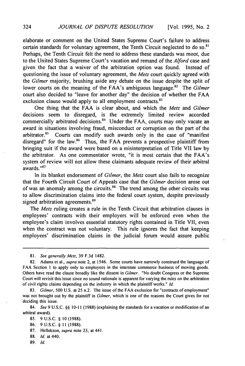 Journal of Dispute Resolution, Vol. 1995, Iss. 2 [1995], Art. 4 JOURNAL OF DISPUTE RESOLUTION [Vol. 1995, No.