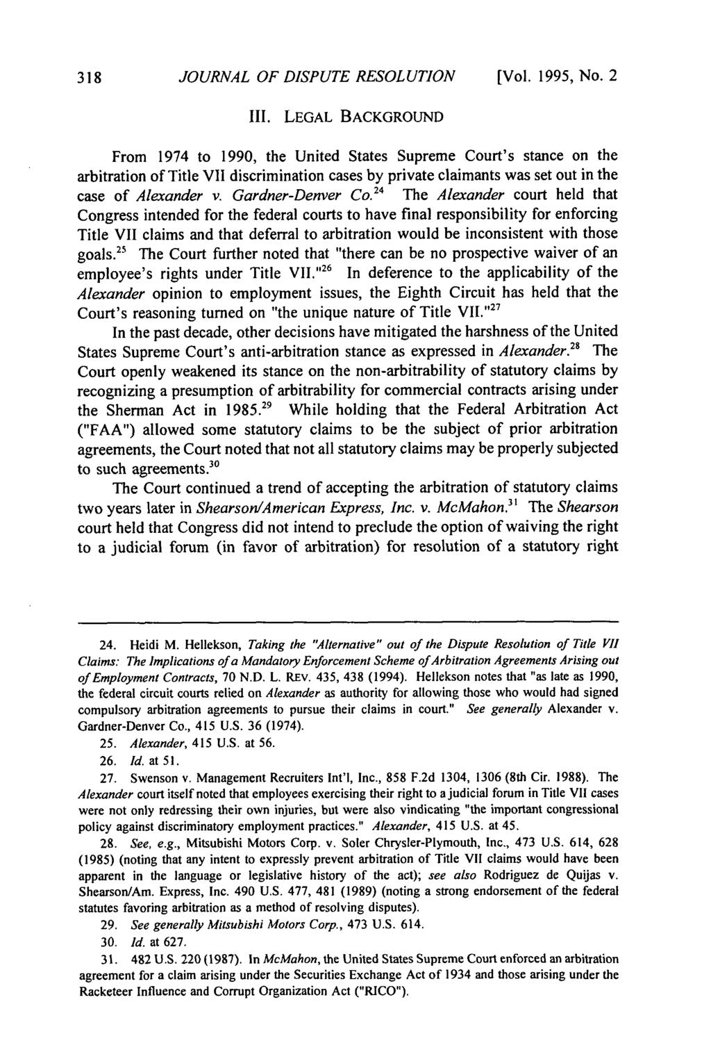 Journal of Dispute Resolution, Vol. 1995, Iss. 2 [1995], Art. 4 JOURNAL OF DISPUTE RESOLUTION [Vol. 1995, No. 2 III.