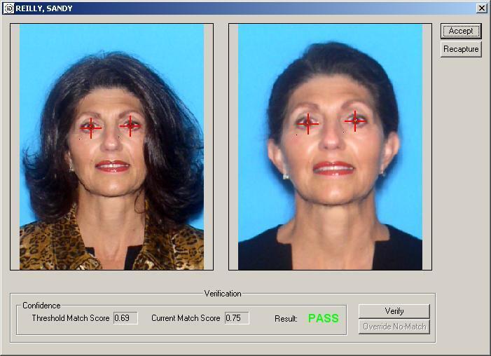 1:1 Facial Matching Verifies the person applying for a renewal license is the person whose previous portrait is in the database Compares facial images Compare picture from