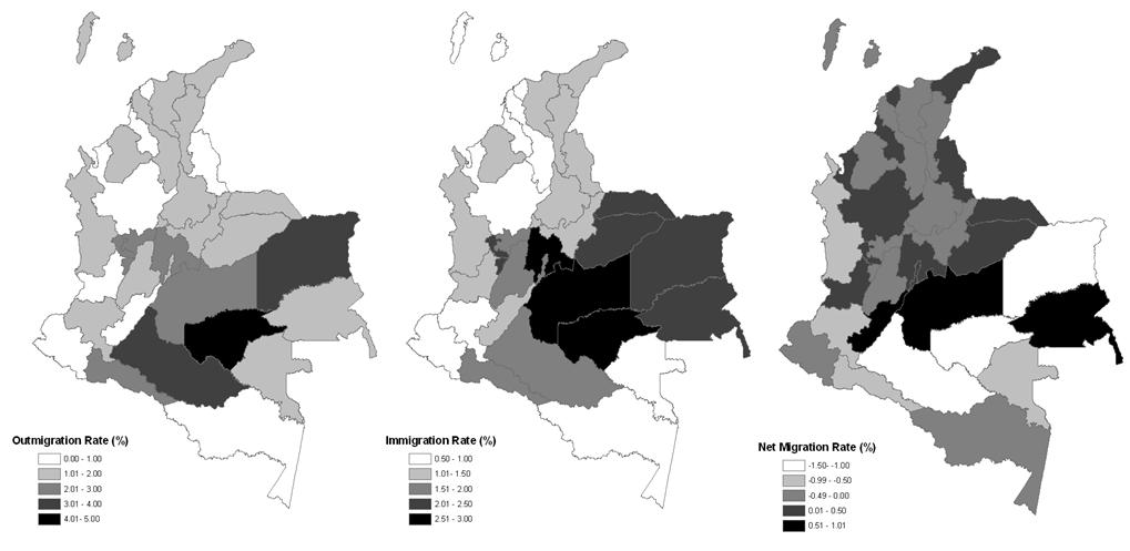 Outmigration, Immigration and Net migration rates departmental level Map