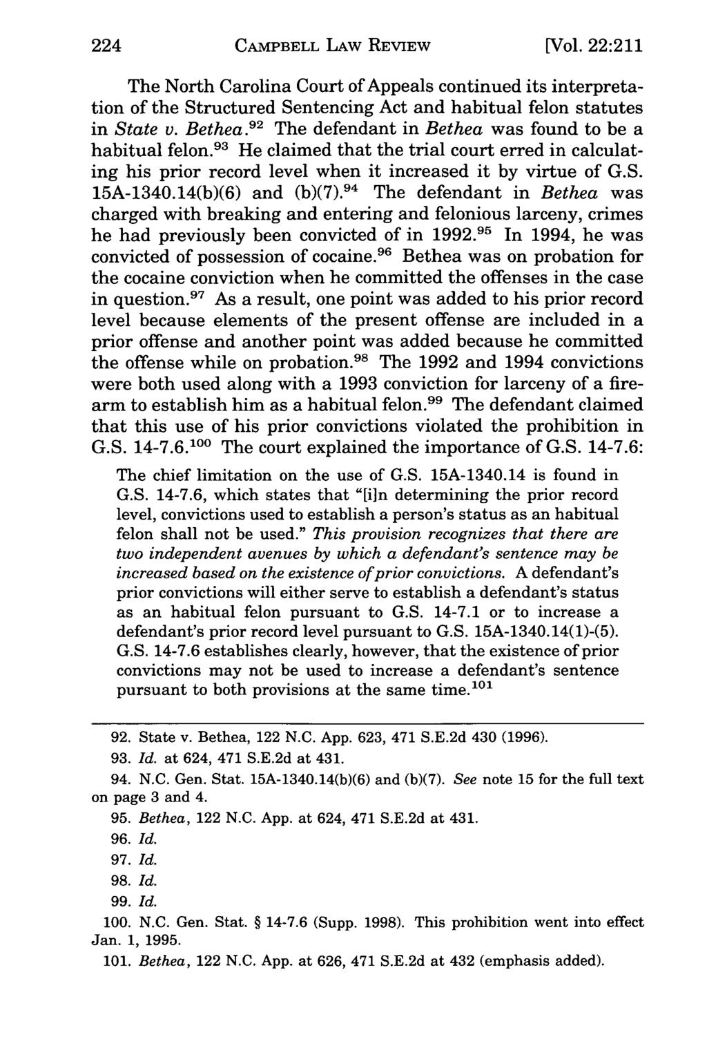 224 Campbell Law Review, Vol. 22, Iss. 1 [1999], Art. 7 CAMPBELL LAw REVIEW [Vol.