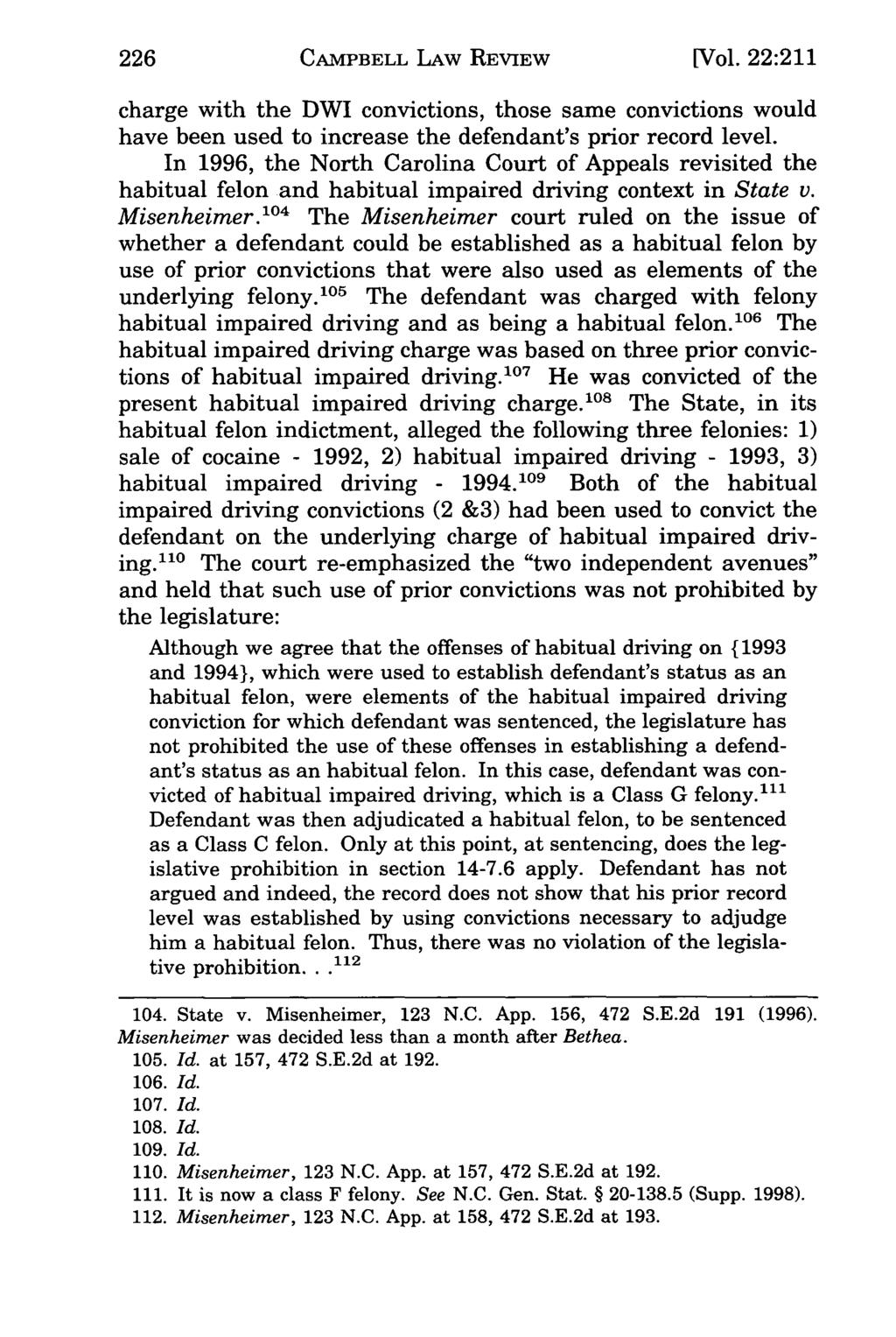 226 Campbell Law Review, Vol. 22, Iss. 1 [1999], Art. 7 CAMPBELL LAW REVIEW [Vol.