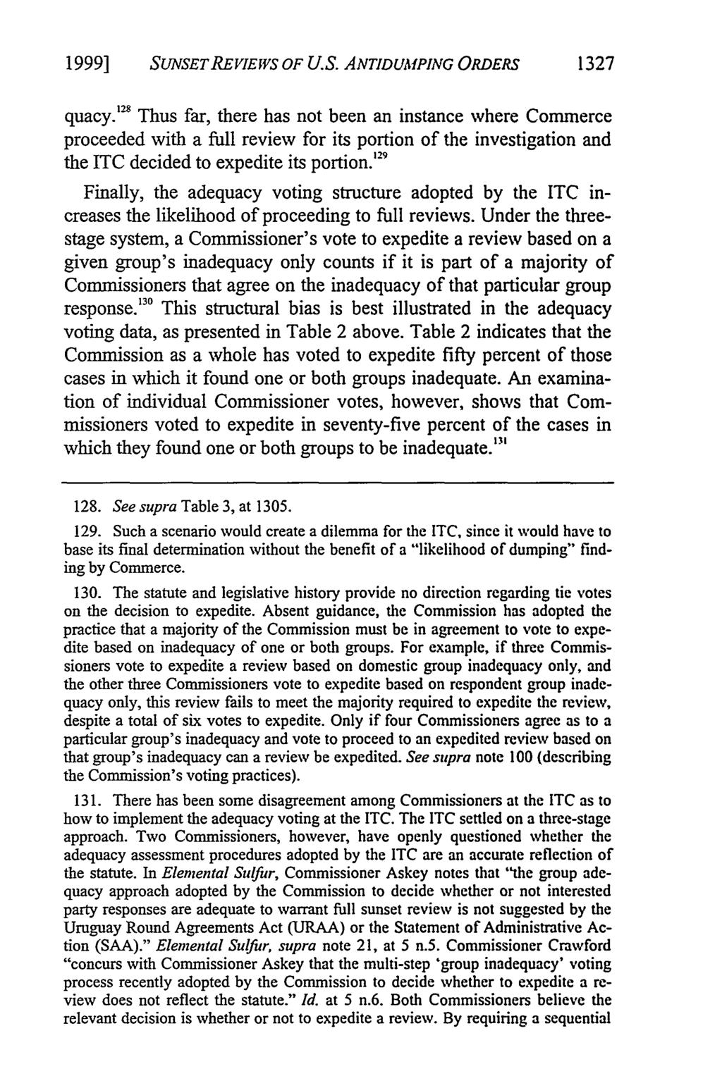 1999] SUNSETREViEWS OF U.S. ANTIDUMPING ORDERS 1327 quacy.