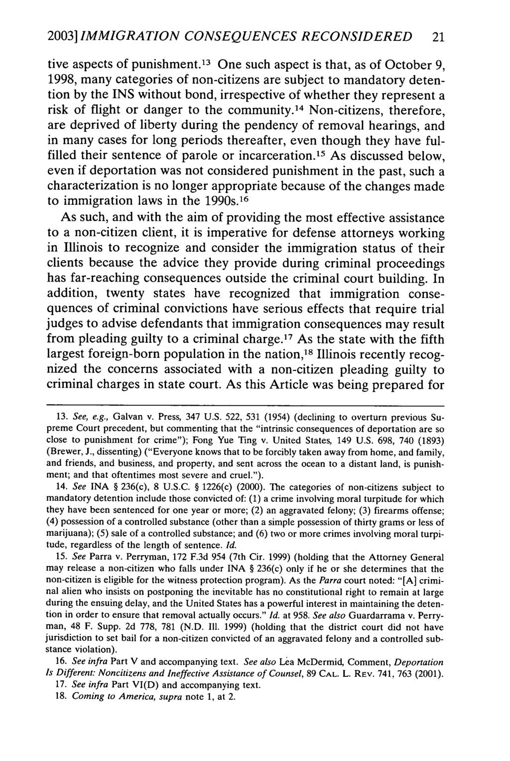 2003] IMMIGRATION CONSEQUENCES RECONSIDERED 21 tive aspects of punishment.