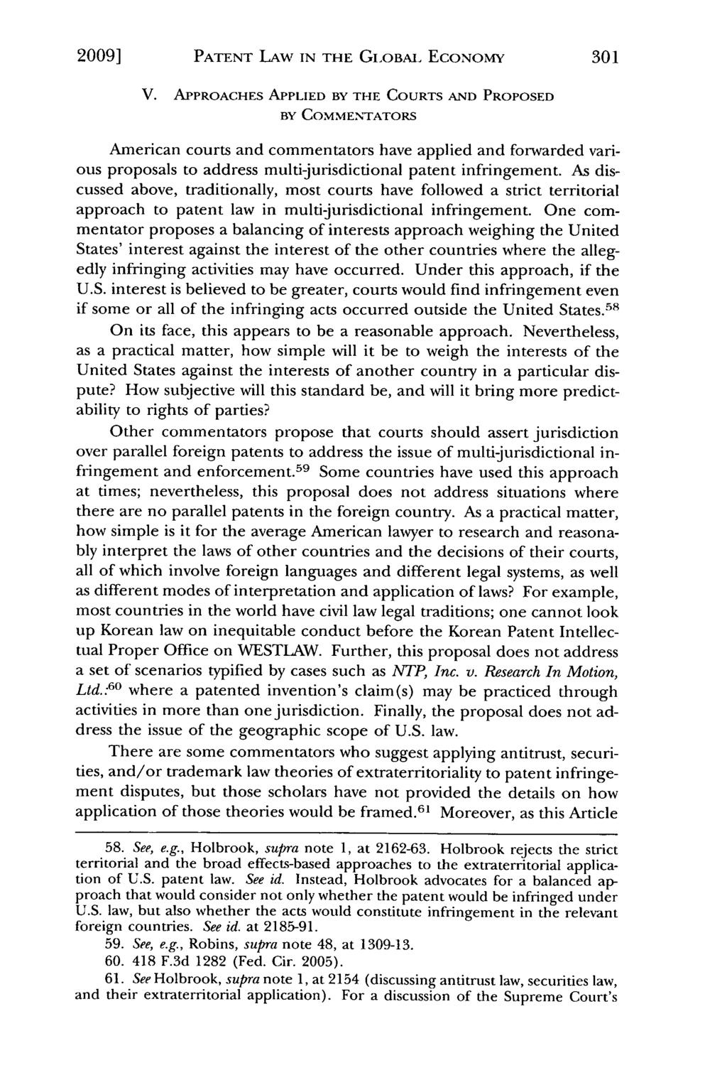 2009] Keyhani: Patent Law in the Global Economy: A Modest Proposal for U.S. Pate PATENT LAW IN THE GLOBAL ECONOMY V.