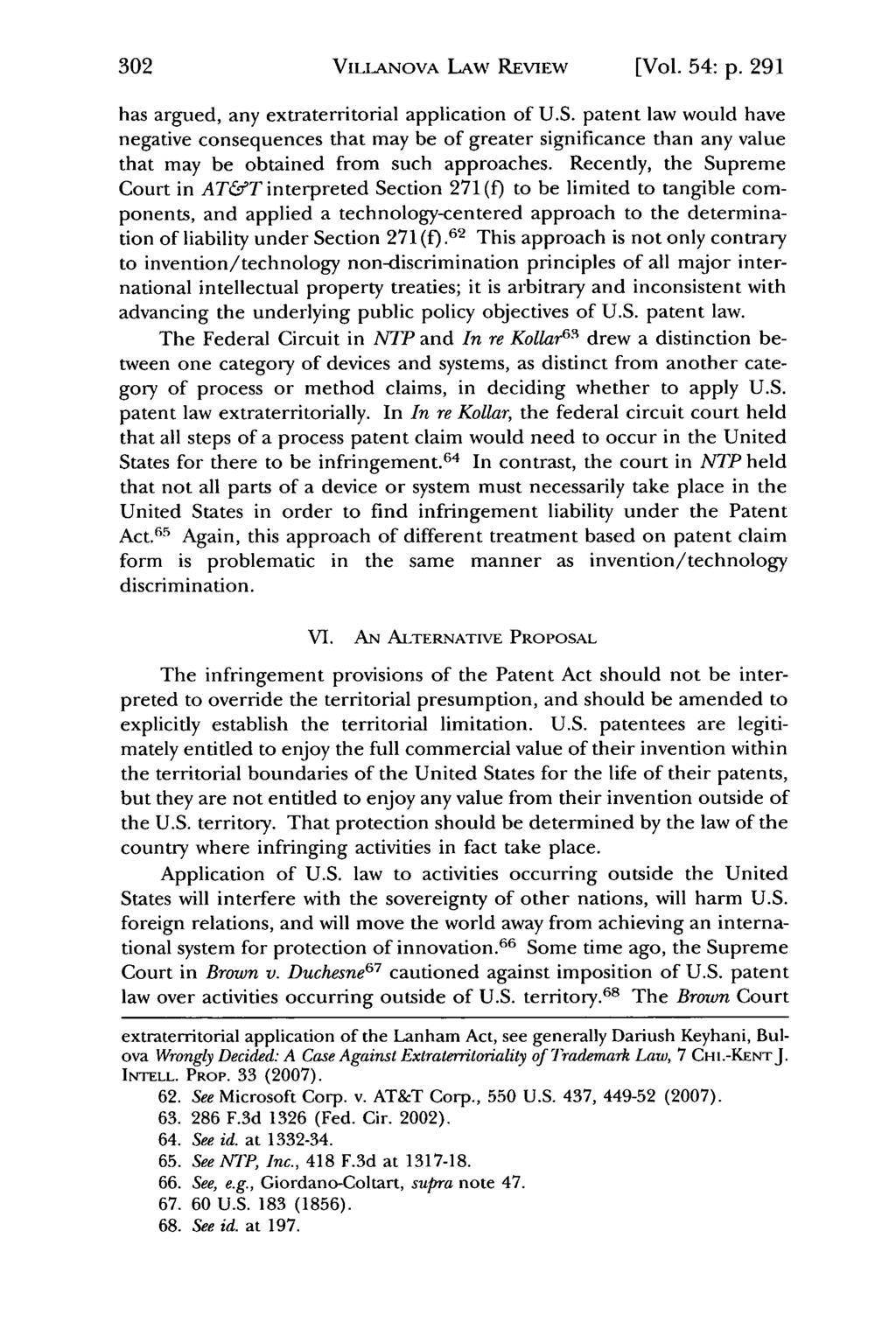 Villanova Law Review, Vol. 54, Iss. 2 [2009], Art. 3 VILLANOVA LAW REVIEW [Vol. 54: p. 291 has argued, any extraterritorial application of U.S.