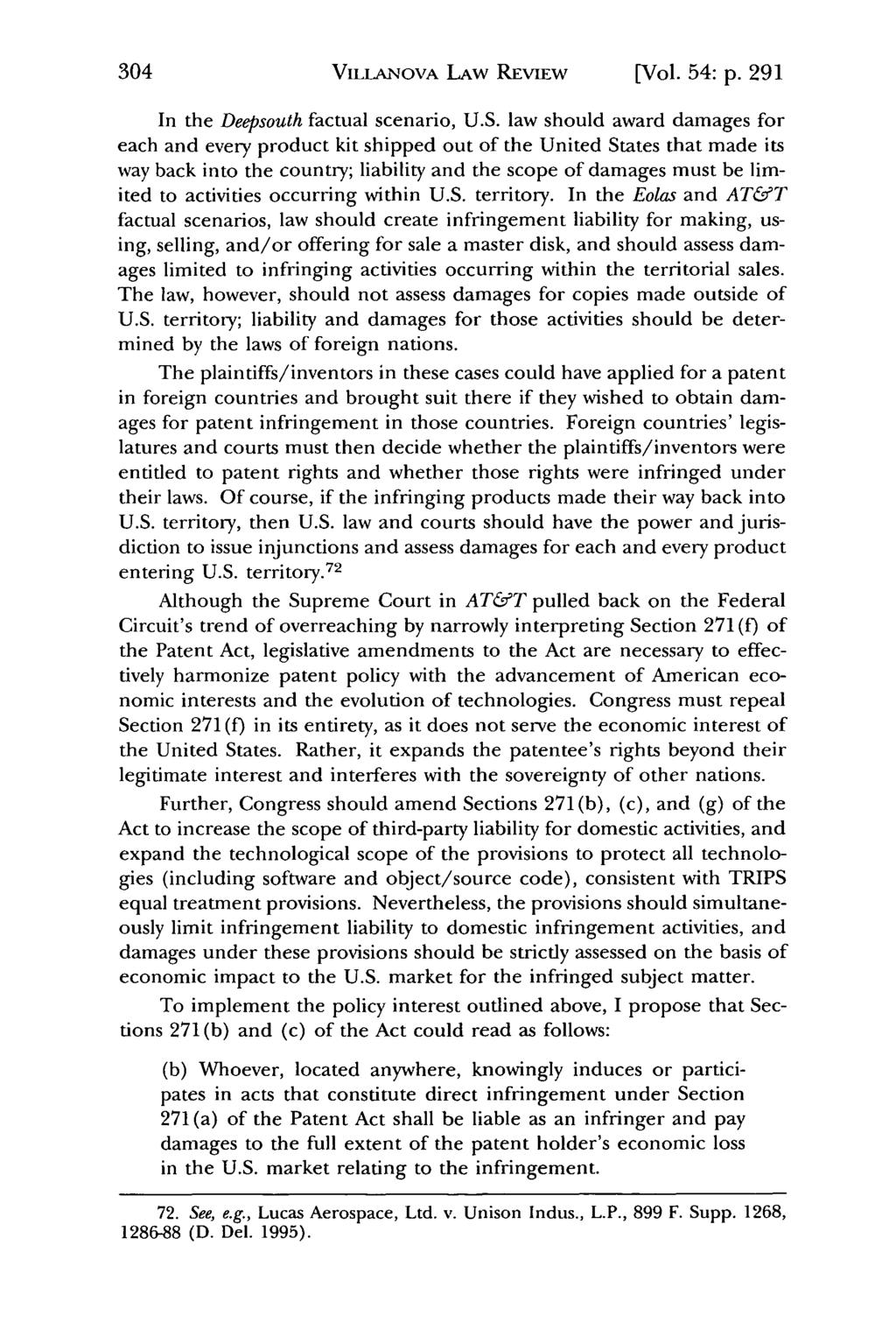 Villanova Law Review, Vol. 54, Iss. 2 [2009], Art. 3 VILLANOVA LAW REVIEW [Vol. 54: p. 291 In the Deepsouth factual scenario, U.S.