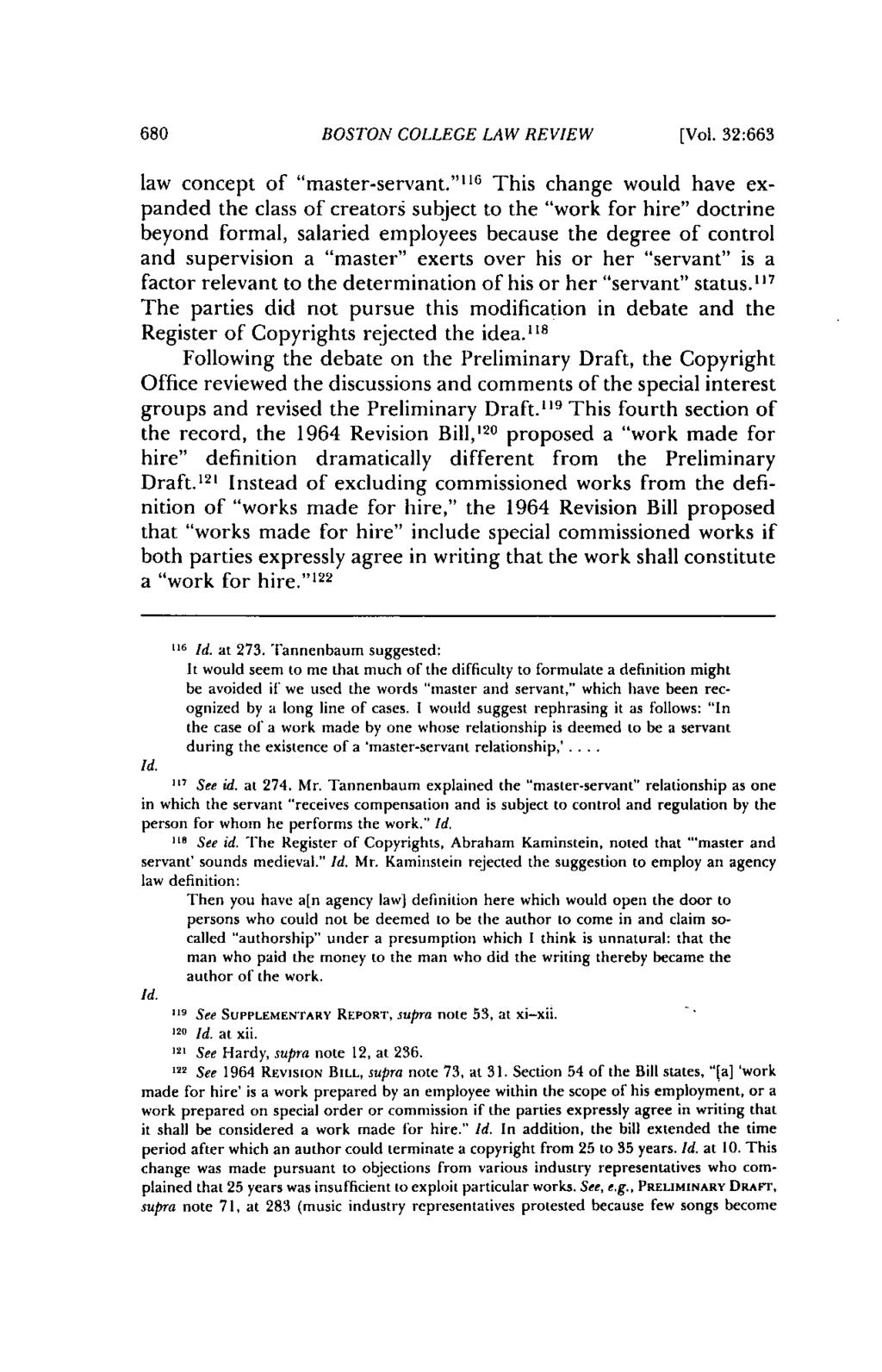 680 BOSTON COLLEGE LAW REVIEW [Vol. 32:663 law concept of "master-servant.