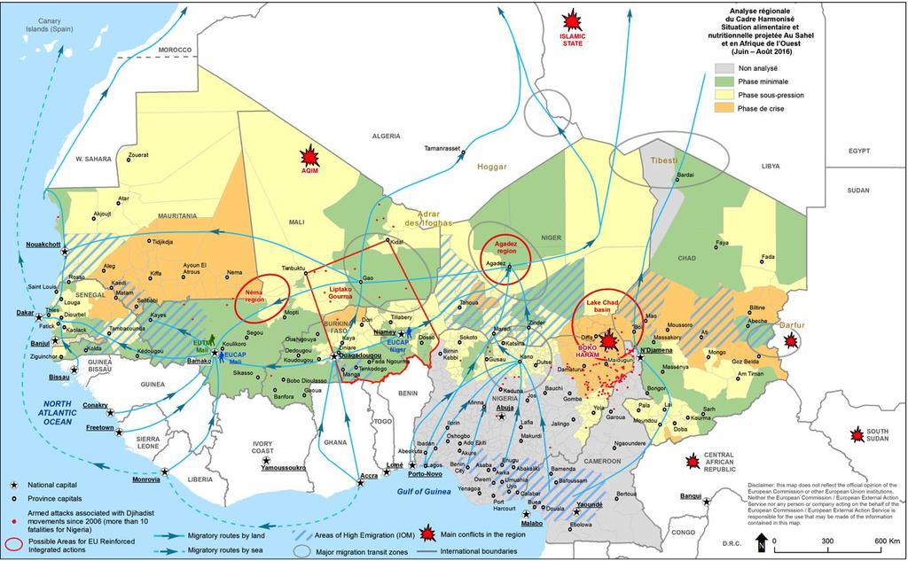 3. SPECIFIC AREAS OF ACTION The map below illustrates some of the key challenges of the region, in terms of migration situation (zone of origin or transit), vulnerability of populations (resilience /