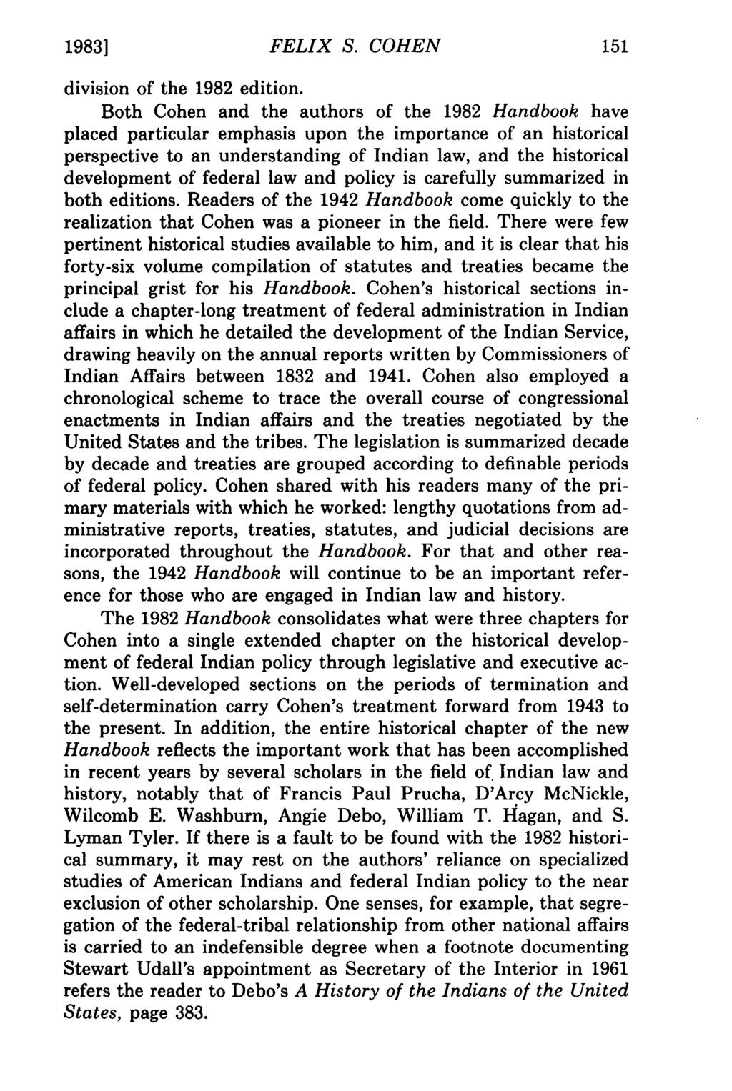 1983] FELIX Brown: Felix S. COHEN S. Cohen division of the 1982 edition.