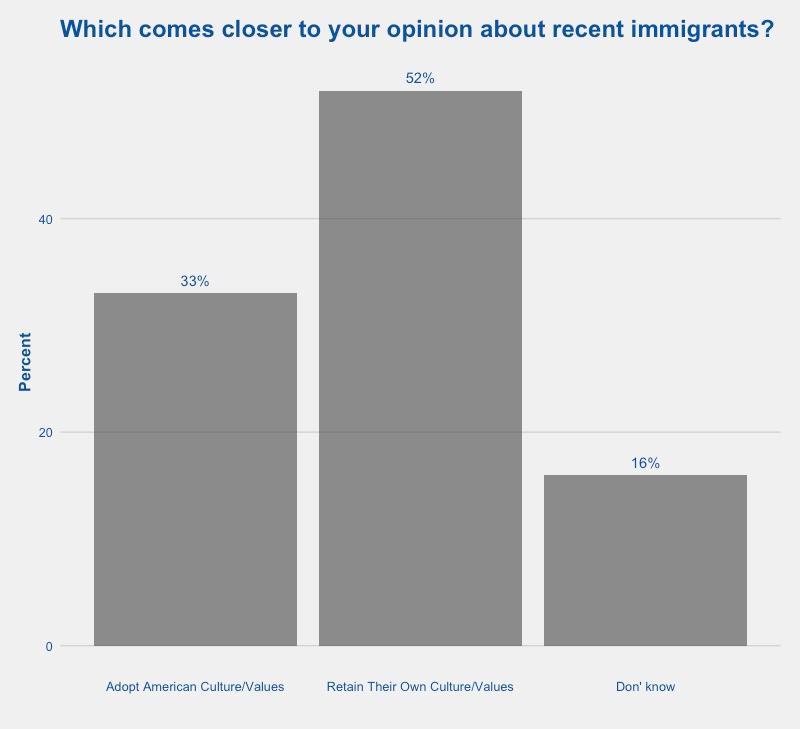 Next, we asked Texans whether recent immigrants, whom we define as people who have arrived in the U.S.