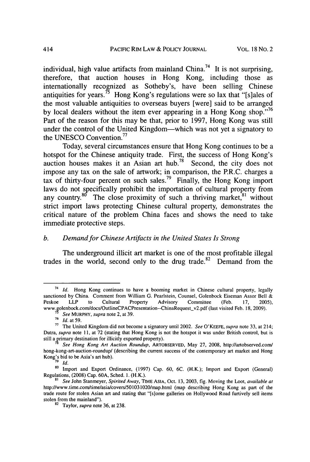 PACIFIC RIM LAW & POLICY JOURNAL VOL. 18 No. 2 individual, high value artifacts from mainland China.