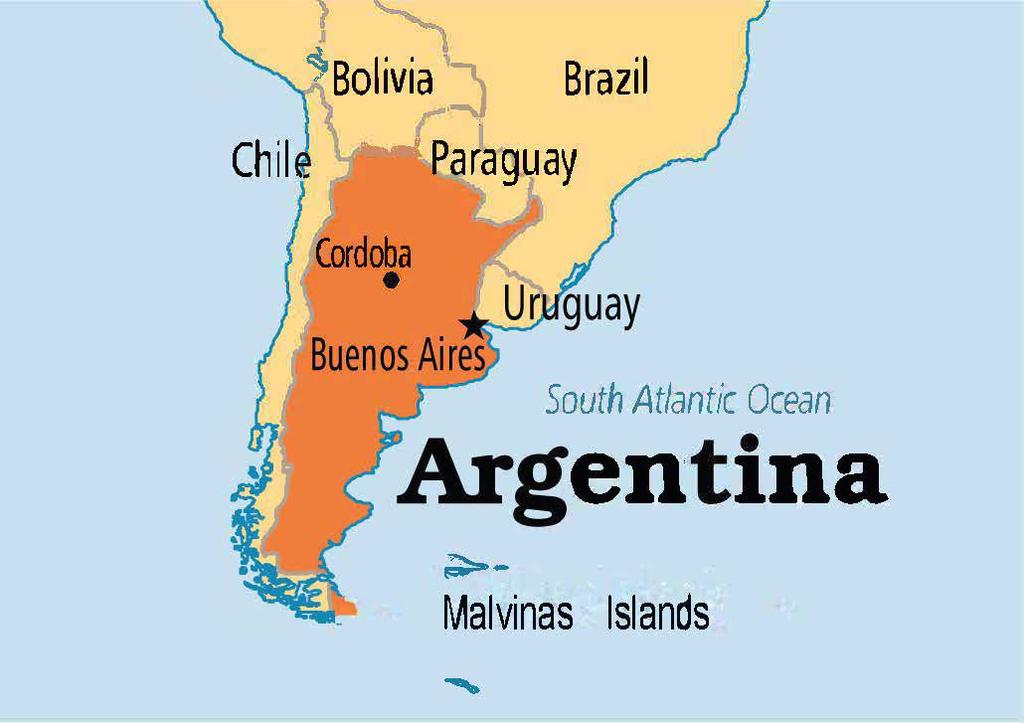 ARGENTINA (THE ARGENTINE REPUBLIC) Argentina is the second largest country in South America (land area of 2.8 million km 2 ) and the eighth largest in the world. It has a population of 43.