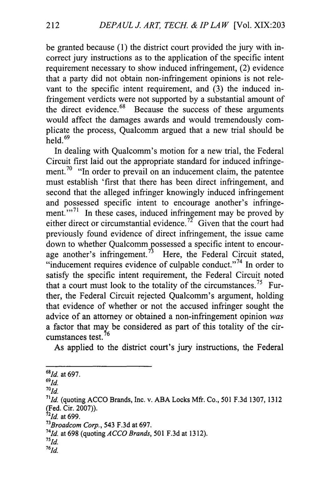 DePaul Journal of Art, Technology & Intellectual Property Law, Vol. 19, Iss. 1 [], Art. 9 DEPA UL J. ART, TECH. & IP LAW [Vol.