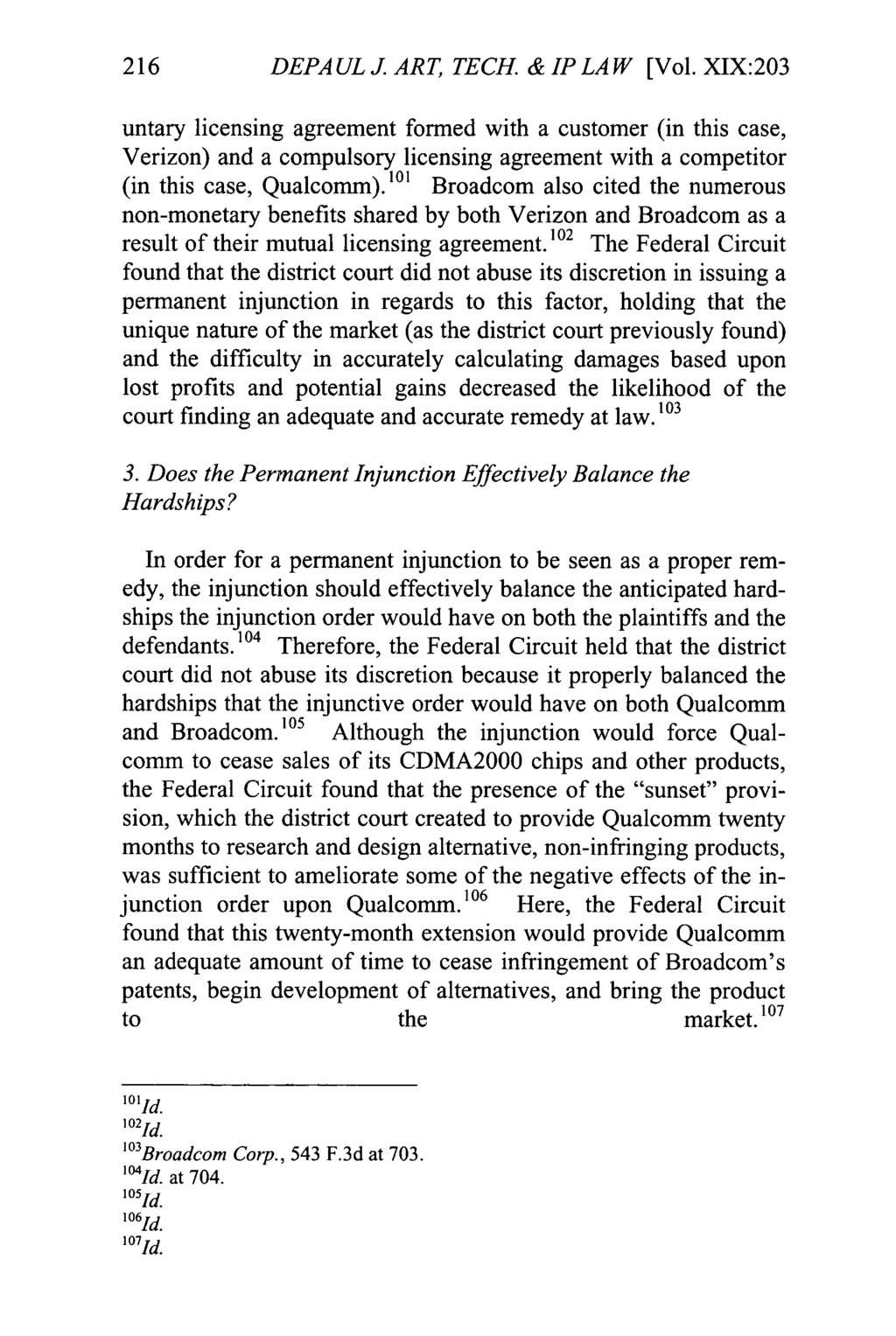 DePaul Journal of Art, Technology & Intellectual Property Law, Vol. 19, Iss. 1 [], Art. 9 216 DEPAUL J. ART, TECH. & IP LAW [Vol.