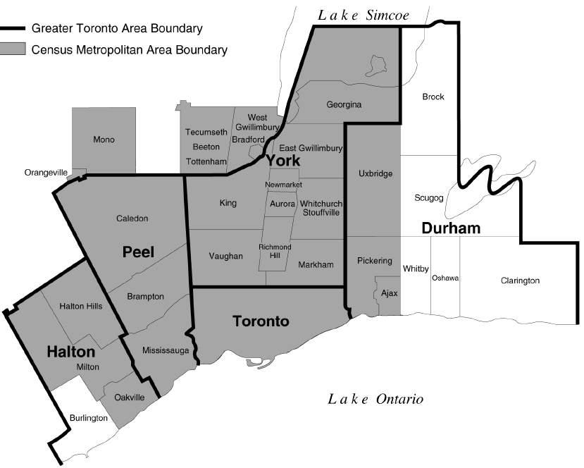 Census Metropolitan Area (Toronto Region) and the Greater Toronto Area Source: City of Toronto, Toronto Economic Development and Culture.