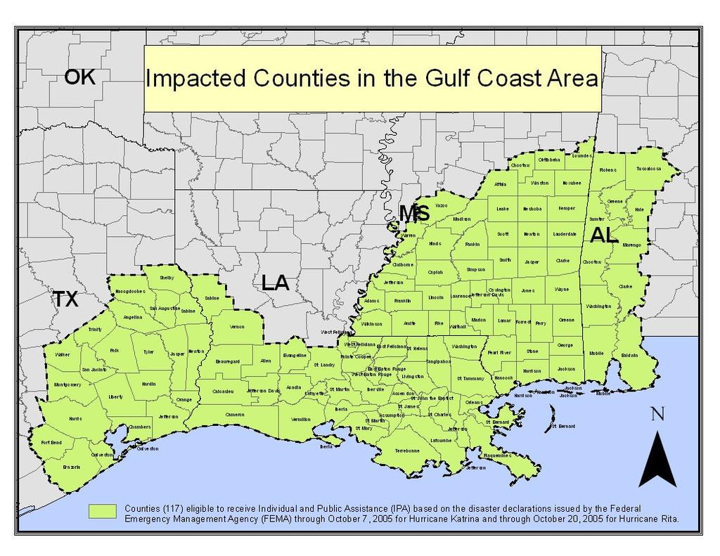 Figure 1: Impacted Counties in the Gulf Coast