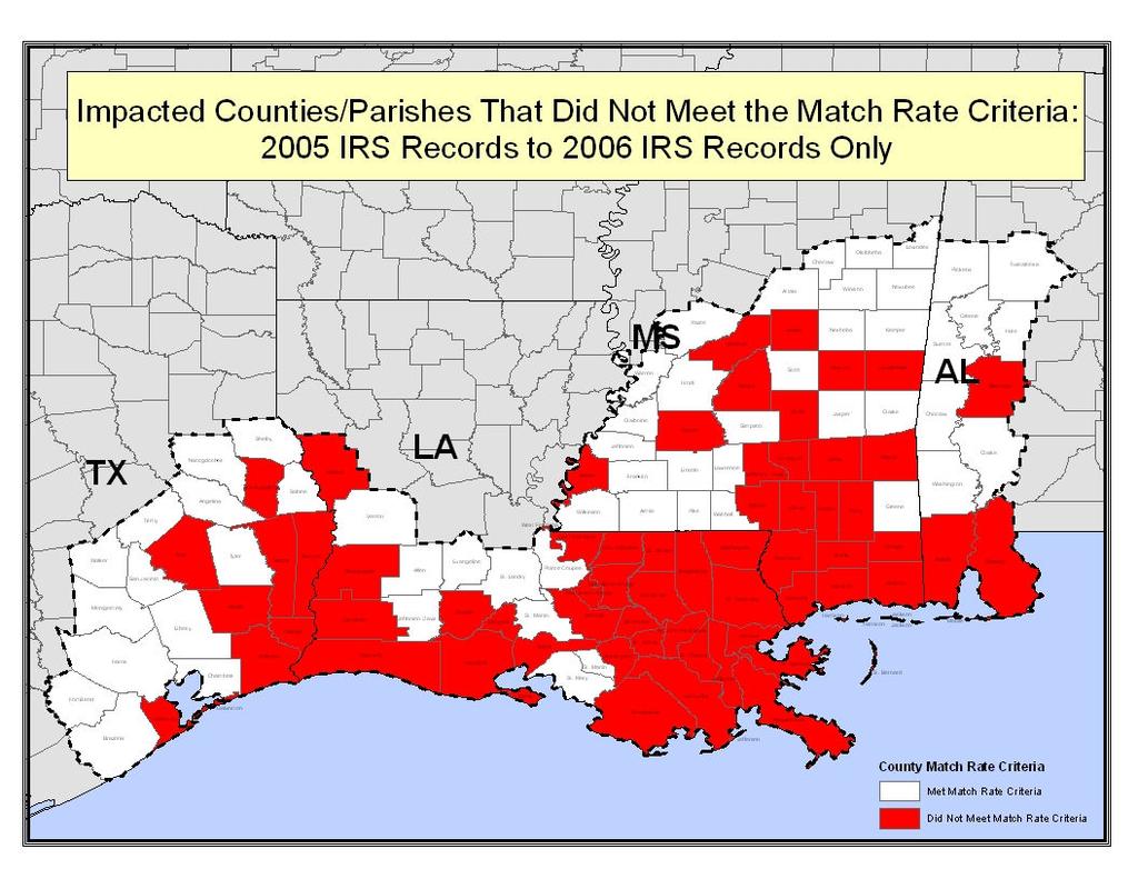 Figure 4: Counties and Parishes that Did Not Meet the