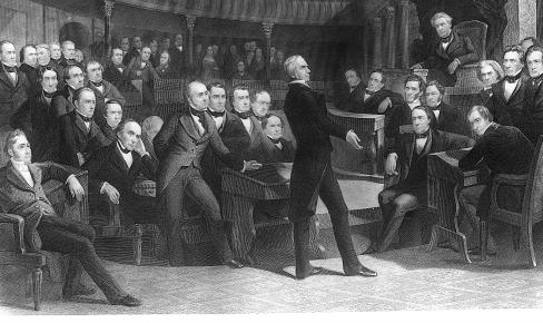 Picturing HISTORY This engraving shows the great Senate debate in 1850 about Clay s compromise bill. What did Clay s plan propose about slavery? This failure to take a position angered voters.