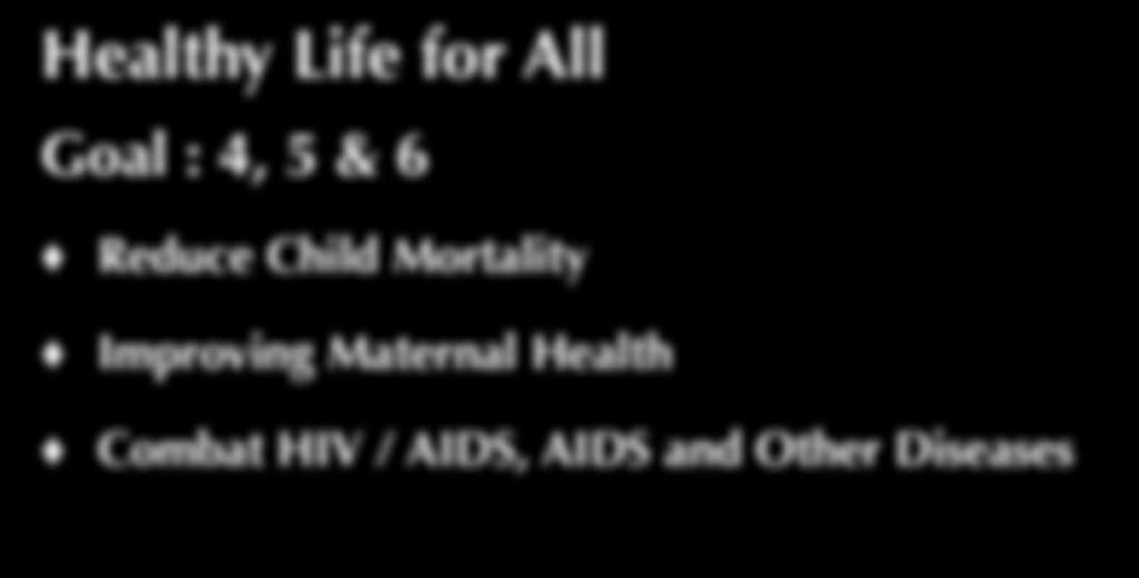 Page 45 Millennium Development Goals Healthy Life for All Goal : 4, 5 & 6 Reduce Child Mortality Improving Maternal Health Combat HIV / AIDS, AIDS and Other Diseases 1- Summary of the situation