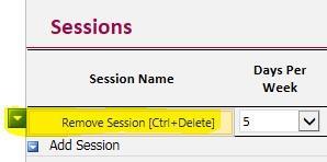 If an error has been made in the selection of a session type prior to submitting the form, the relevant row can be deleted by: Hover the mouse over the relevant session Click on the icon highlighted
