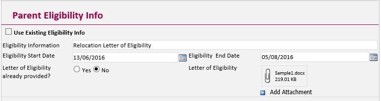 Resettlement - Start & End Dates: For children with Resettlement eligibility, the start date should correspond with that of the date specified on the Dept.