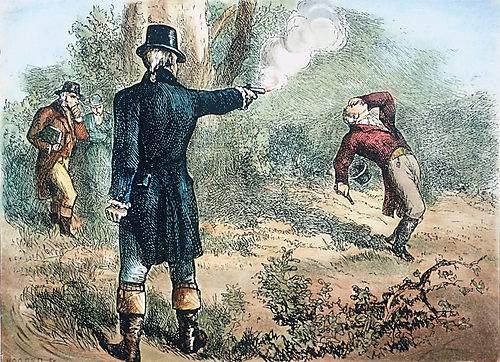 Aaron Burr killed Alexander Hamilton in one of the most famous duels in American history. Hamilton fired first, he missed, and then Burr fired.
