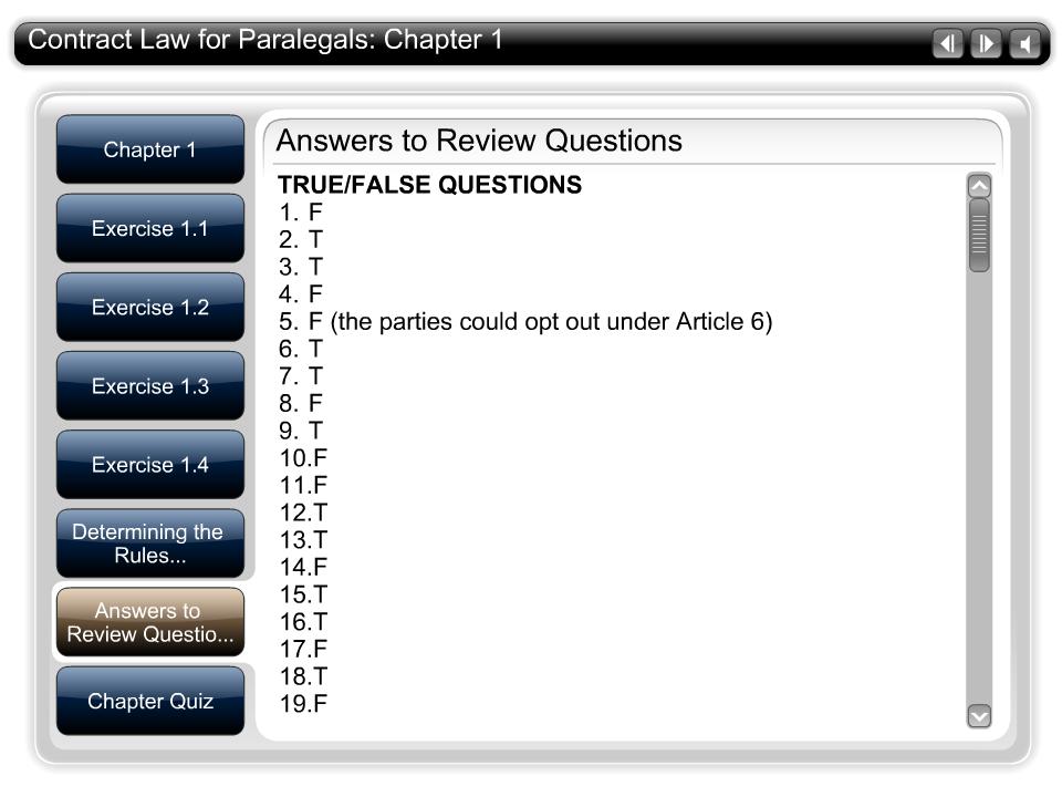 Answers to Review Questions Tab Text TRUE/FALSE QUESTIONS 1. F 2. T 3. T 4. F 5.