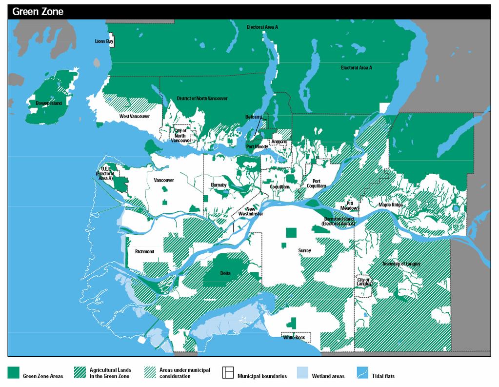 Figure 25. Regional distribution of the GVRD s Green Zone Source: GVRD Livable Region Strategic Plan, 2003. <http://www.gvrd.bc.ca/publications/file.asp?
