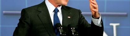 Bush during a news conference following a NATO Summit in February in Brussels.